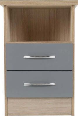 Nevada 2 Drawer Bedside Grey Gloss-Oyster Gloss/Light Oak Effect Veneer