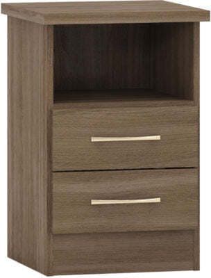 Nevada 2 Drawer Bedside Grey Gloss-Oyster Gloss/Light Oak Effect Veneer