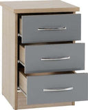 Nevada 3 Drawer Bedside Chest Grey Gloss- Oyster Gloss/Light Oak Effect Veneer