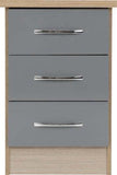 Nevada 3 Drawer Bedside Chest Grey Gloss- Oyster Gloss/Light Oak Effect Veneer