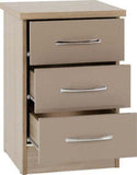 Nevada 3 Drawer Bedside Chest Grey Gloss- Oyster Gloss/Light Oak Effect Veneer