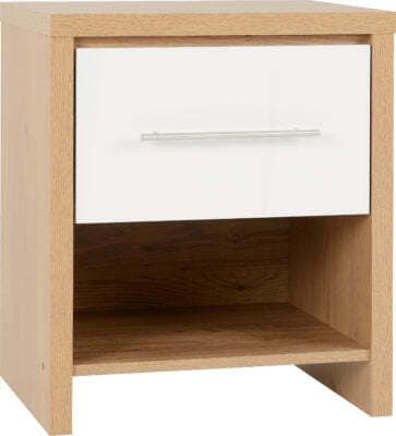 Seville 1 Drawer Bedside Cabinet High Gloss/Light Oak Effect Veneer