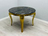 Sofia 110cm Round Black & Gold Frame Marble Table And 4 chair